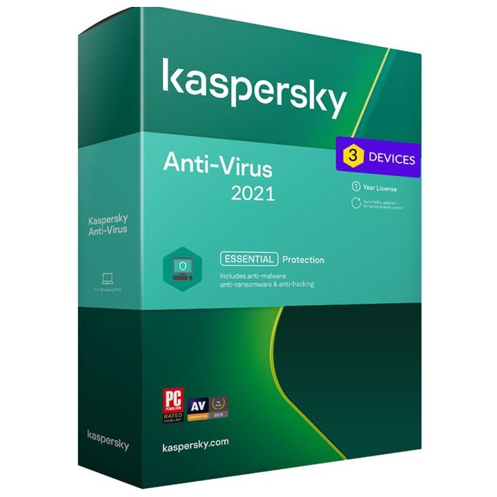Antivirus Kaspersky AntiVirus 2021, 3 dispozitive 1 An, Licenta Electronica