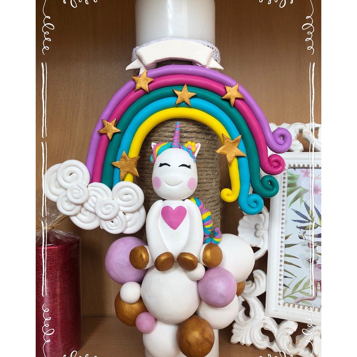Lumanare botez personalizata, tematica unicorn
