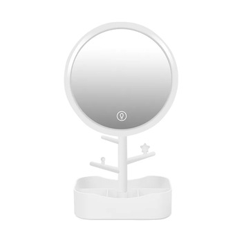 Oglinda LED pentru makeup, cu senzor tactil si spatii de depozitare, Alba Oglinda LED pentru makeup, cu senzor tactil si spatii de depozitare, Alba