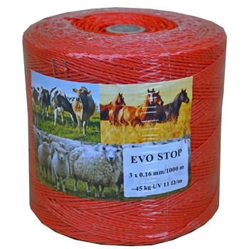 Fir de gard electric Evo Stop, 3 x 0.16 mm, 1000 m, 45 kg, 11 Ω/m Fir de gard electric Evo Stop, 3 x 0.16 mm, 1000 m, 45 kg, 11 Ω/m