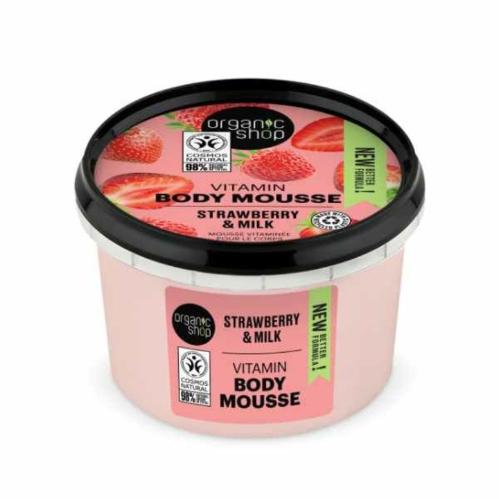 Organic Shop testápoló mousse, vitamin, eper és tej, 250ml