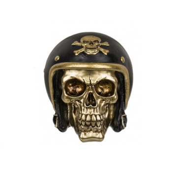 Pusculita craniu motociclist, auriu, polirasina,15 x 13 x 13 cm Pusculita craniu motociclist, auriu, polirasina,15 x 13 x 13 cm