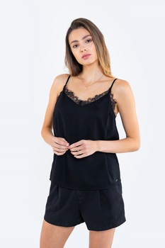 Big Star, Top cu decolteu in V si garnituri cu dantela Megi, Negru, M Big Star, Top cu decolteu in V si garnituri cu dantela Megi, Negru, M