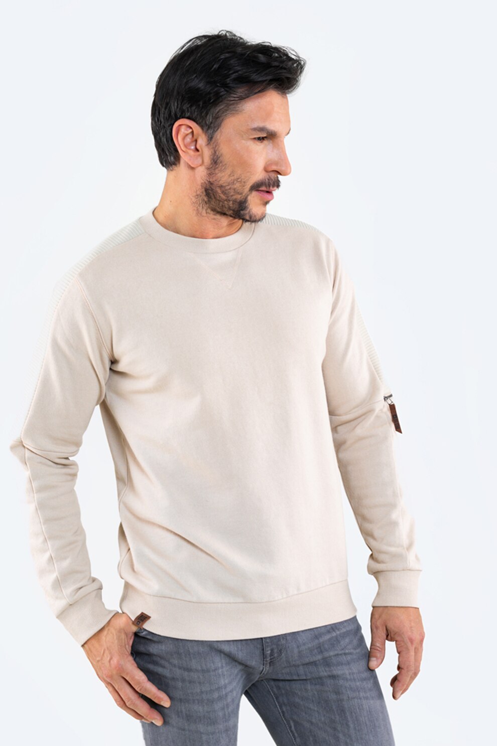 Big Star, Bluza sport cu decolteu la baza gatului si detaliu cu fermoar, Maro camel, XL