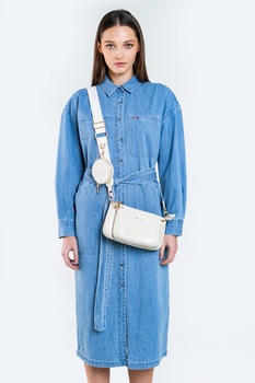 Big Star, Rochie midi tip camasa, din denim, Albastru lavanda Big Star, Rochie midi tip camasa, din denim, Albastru lavanda