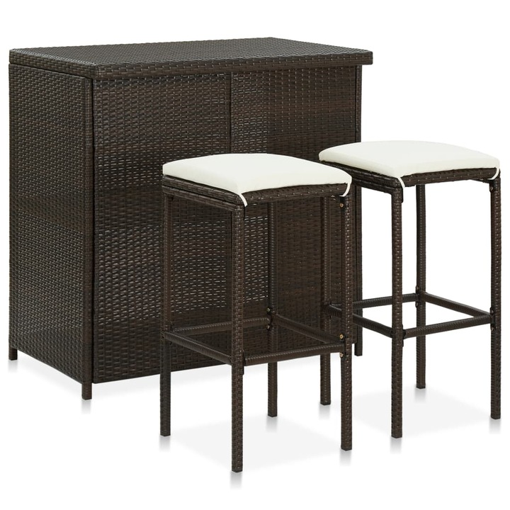 vidaXL 3 darabos barna polyrattan bárszett 313470