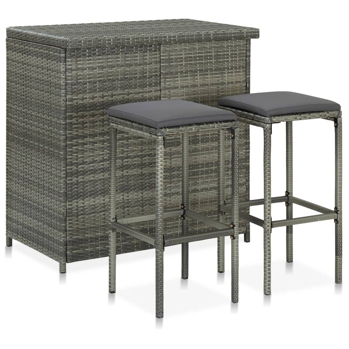 vidaXL 3 részes szürke polyrattan bárszett 22.8 kg