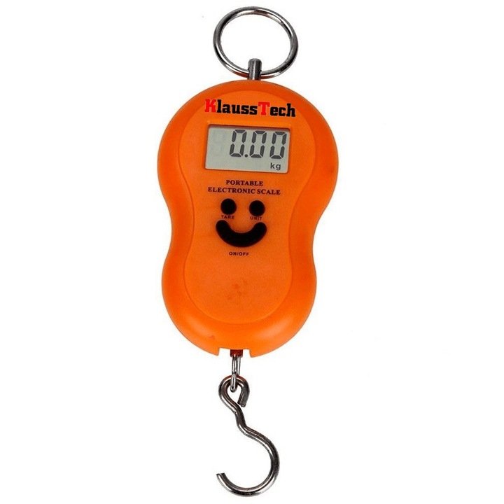 Cantar Electronic Portabil KlaussTech, 50kg, Ecran LCD, Portabil, Sisteme de Atentionare pentru Greutate depasita sau Baterie descarcata, Galben