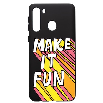Husa de protectie Samsung Galaxy A21S, Make It Fun, silicon, cu interiorul din material textil, protectie camera, PB494 Husa de protectie Samsung Galaxy A21S, Make It Fun, silicon, cu interiorul din material textil, protectie camera, PB494