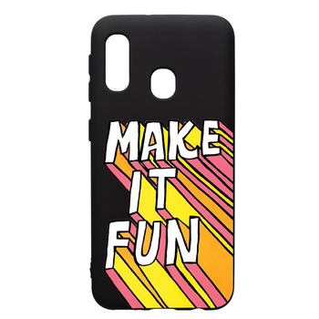Husa de protectie Samsung Galaxy A20E, Make It Fun, silicon, cu interiorul din material textil, protectie camera, PB494 Husa de protectie Samsung Galaxy A20E, Make It Fun, silicon, cu interiorul din material textil, protectie camera, PB494