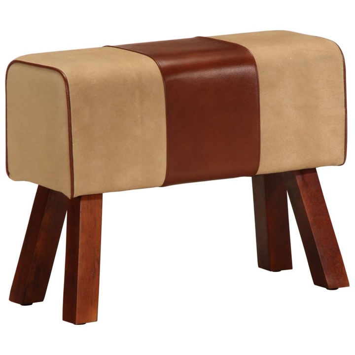 vidaXL barna valódi bőr és tömör mangófa tornapad 58 cm