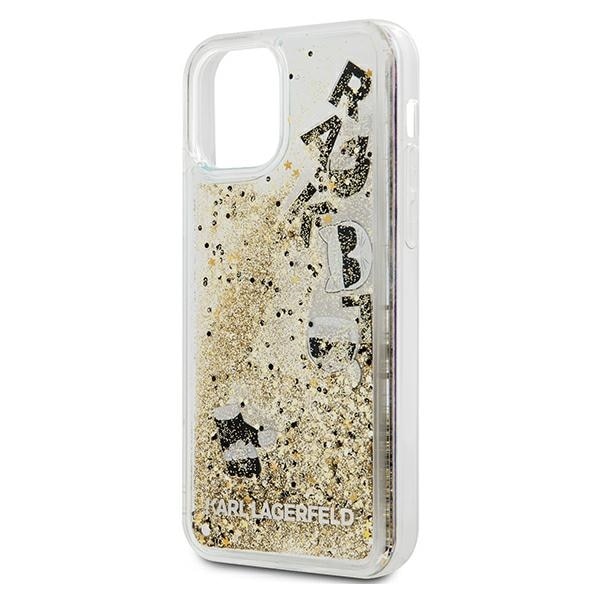 Husa de protectie, Karl Lagerfeld Iconic Liquid Glitter, compatibil cu iPhone 12 Mini, Transparent/Auriu