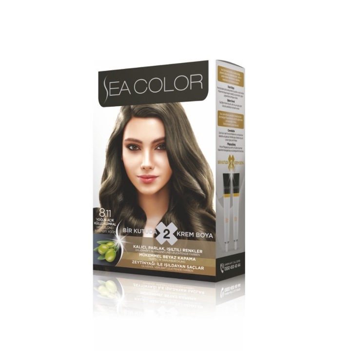 Set Vopsea de par, Lila Cosmetics, Sea color, ulei de masline, Nellblond Intensive asch, 8.11, blond masliniu deschis