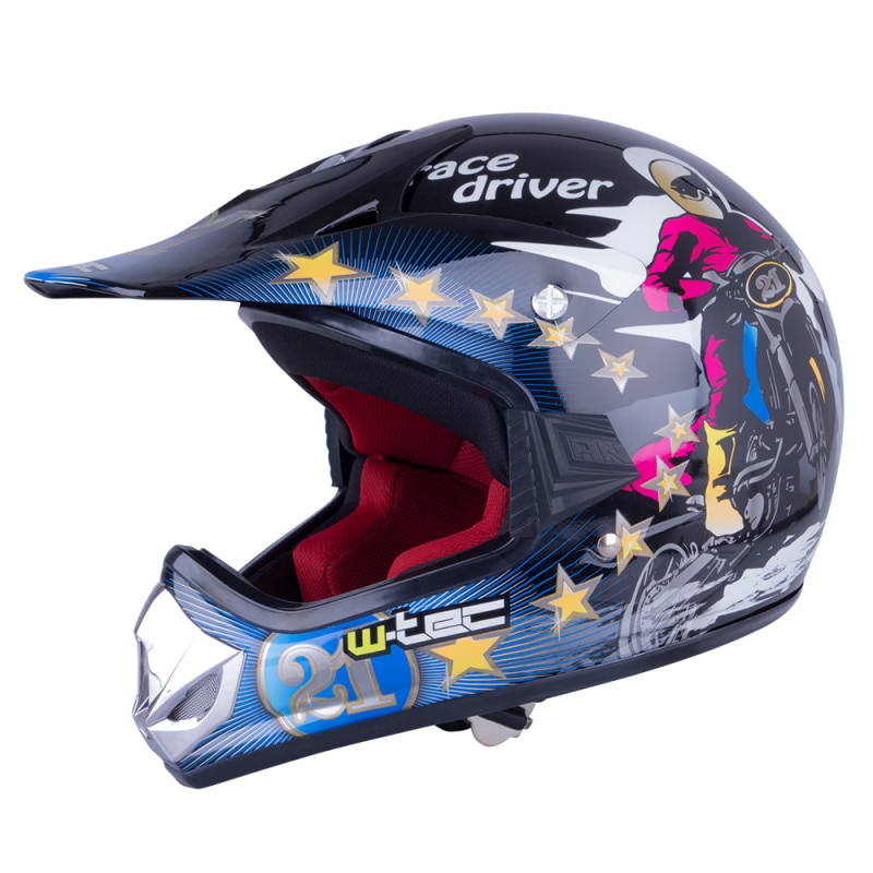 Casca Motocross Juniori W-TEC V310, Albastru / Grafica, S (49-50)