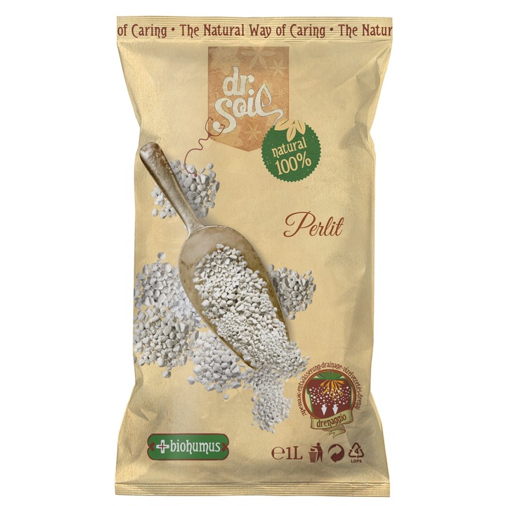 Perlit horticol Dr.Soil, pentru afanarea substratului din ghiveci, granulatie fina, la punga de 1L
