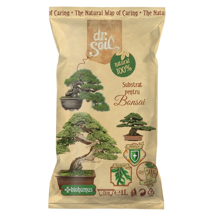 Dr.Soil virágföld, természetes, szubsztrát, bonsai számára, biohumusszal preferált, 1 literes zsákban