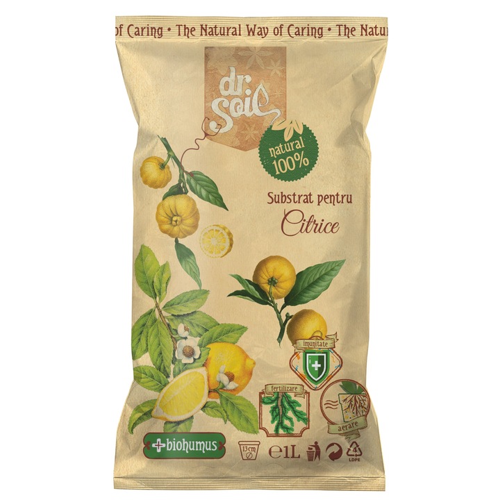 Substrat natural Dr.Soil pentru Citrice, prefertilizat cu biohumus, la punga de 1L