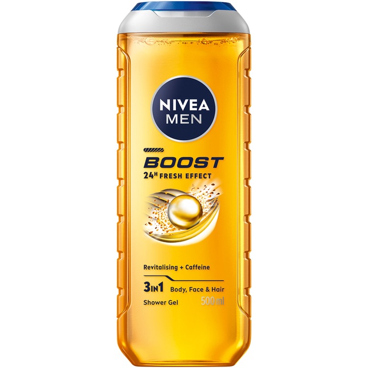 Gel de dus NIVEA MEN Boost, 3 in 1, pentru corp, fata si par 500 ml