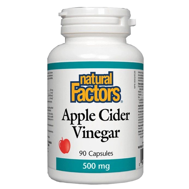 Supliment alimentar Apple Cider Vinegar, 90 caps, Natural Factors, sustine sistemul cardiac, nervos si digestiv