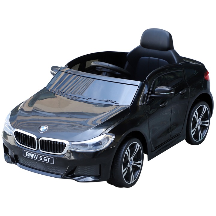 Детски електрически автомобил BMW 6GT Homcom, 2x6V, 4.5A, LED, MP3, Полипропилен и стомана, 106x64x51 см, Черен