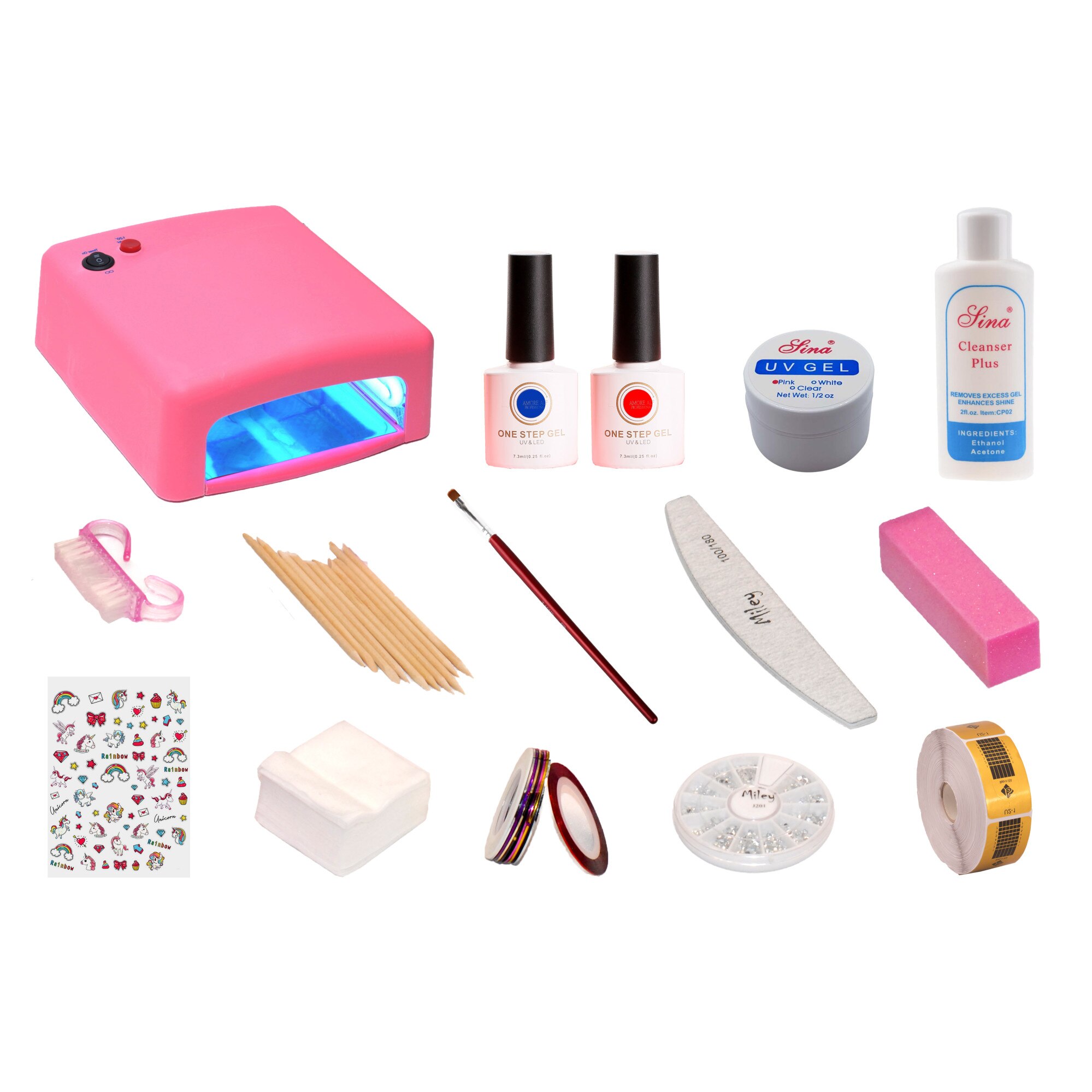 Kit unghii Color LIne 112 piese cu lampa 36W