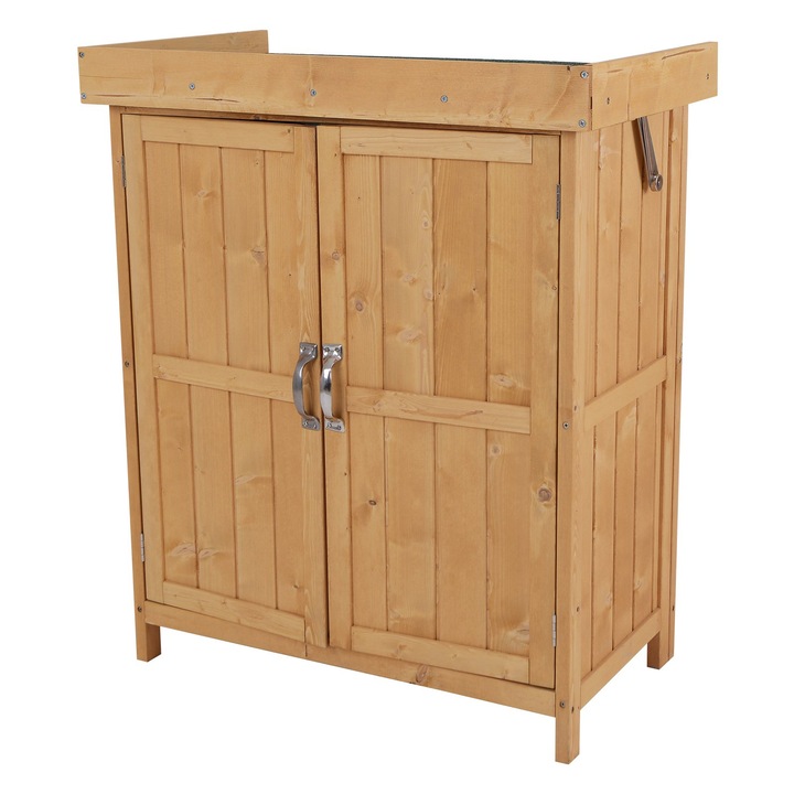 Градински шкаф за съхранение Outsunny, Дърво, 2 рафта, 74 x 43 x 88 см