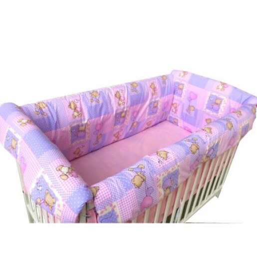 Aparatori laterale protectii pat 140x70 cm Deseda Maxi Ursi in carouri roz