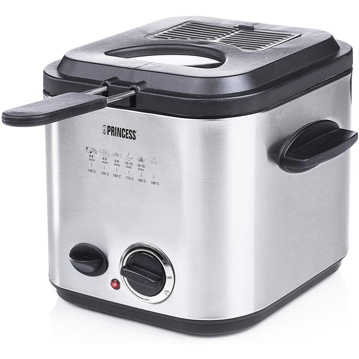 Friteuza cu set Fondue Princess 182611, 840W, Capacitate 1.2 L, Indicator luminos, Inox/Negru