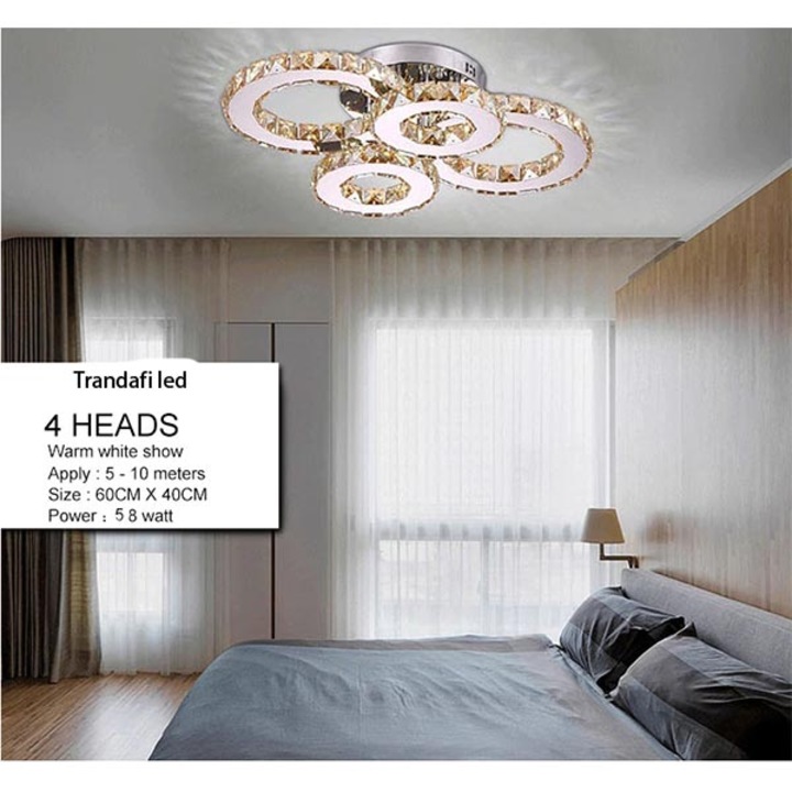 LED полилей Trandafi Led Circle Design, С дистанционно управление, Алуминий, K9 Crystal, IP 20, L803 / 4, 220V-240v, Бял/Хром