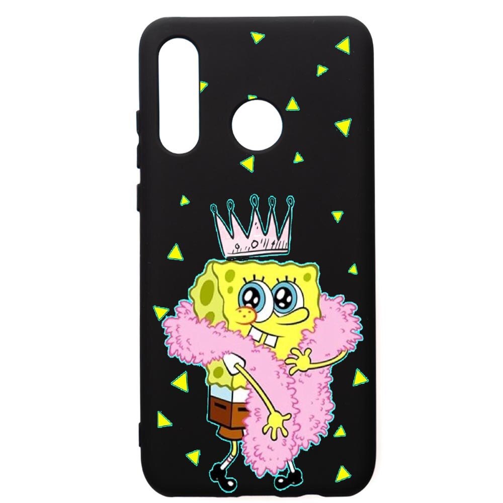 Husa de protectie Huawei P30 Lite, Spongebob, silicon, cu interiorul din material textil, protectie camera, PB597