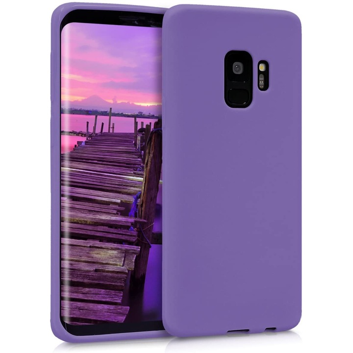 Матов силиконов калъф, вътрешност кадифе, съвместим със Samsung Galaxy S9, лилав