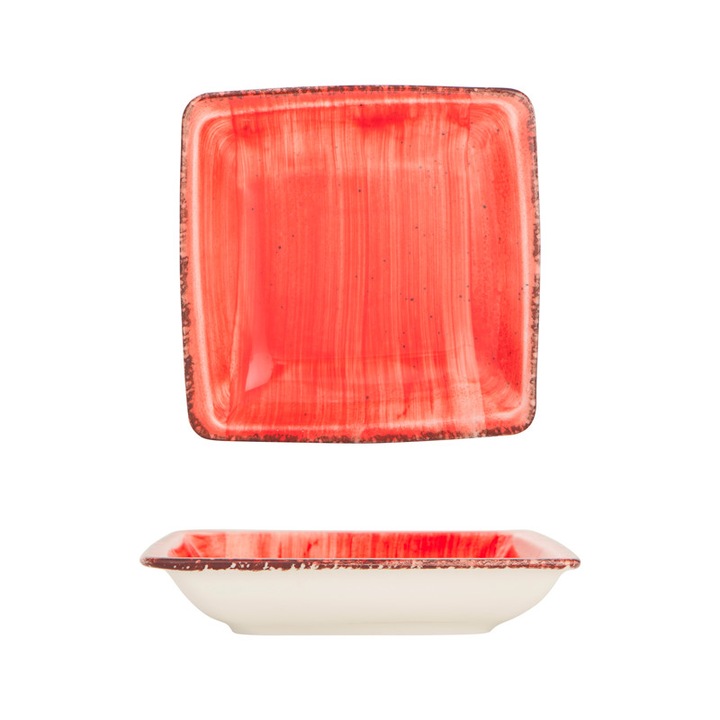 Gural Négyszögletes leveses tányér Red kollekció 19x19cm