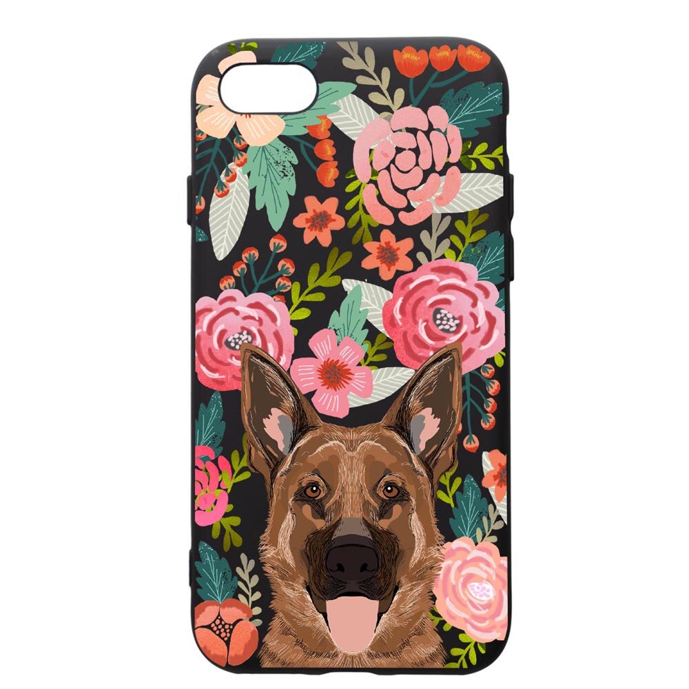 Husa de protectie Apple iPhone SE 2 / iPhone 8 / iPhone 7, Dog in Flowers, silicon, cu interiorul din material textil, protectie camera, PB636