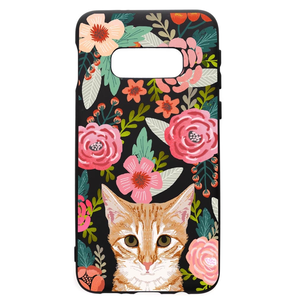 Husa de protectie Samsung Galaxy S10E, Cat in Flowers, silicon, cu interiorul din material textil, protectie camera, PB638