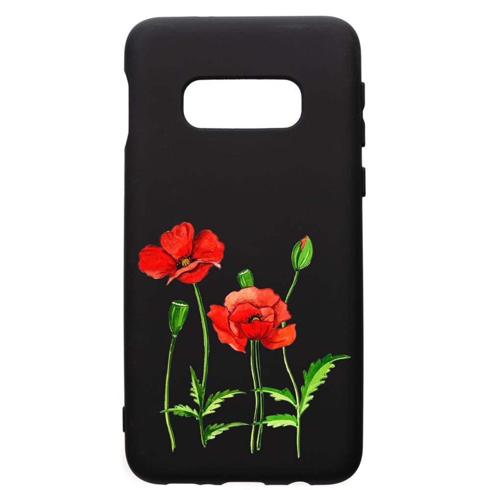Husa de protectie Samsung Galaxy S10E, Red Flower, silicon, cu interiorul din material textil, protectie camera, PB643