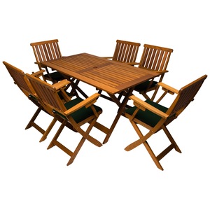 Set mobilier terasa / gradina cu masa Bremen si 6 scaune pliabile cu brate, perne sezut incluse, din lemn