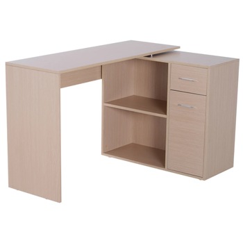 Birou de colt cu rafturi si sertare Homcom, PAL, 117x82x74 cm, Bej Birou de colt cu rafturi si sertare Homcom, PAL, 117x82x74 cm, Bej