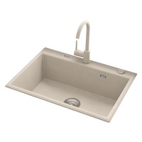 Pachet chiuveta bucatarie granit cu baterie Kring, compozit granit, 700x520mm, adancime 197mm, montare pe blat, crem