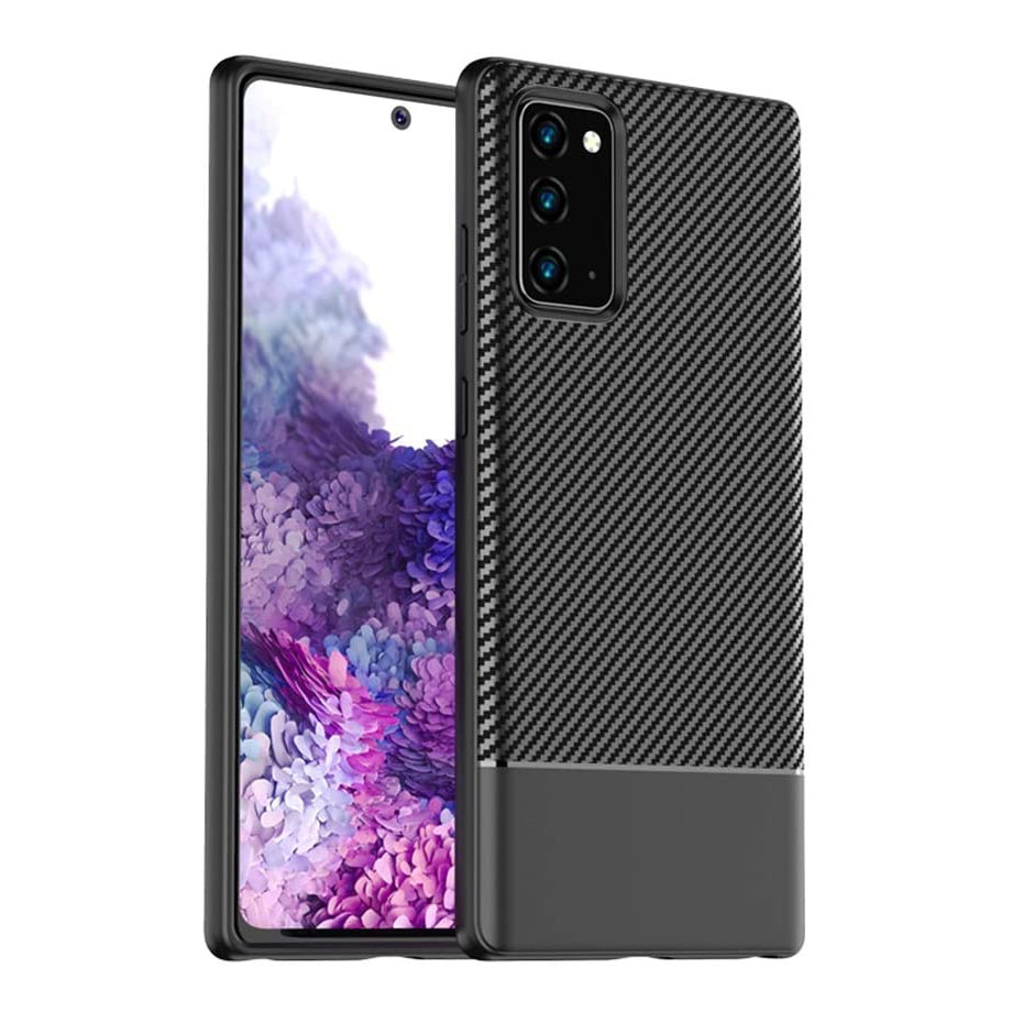 Husa pentru Samsung Galaxy Note 20, cu fibra de carbon, Slim Antisoc, carcasa spate, Negru
