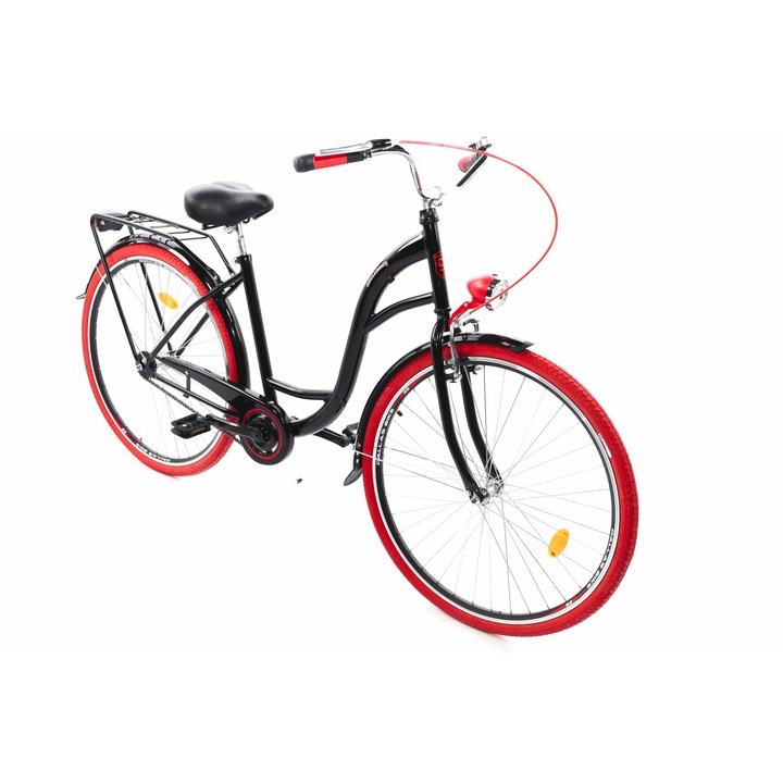 Велосипед Dallas™ City, 1 скоростен, Kолела 28", Черен/червен, 155-185 cm височина