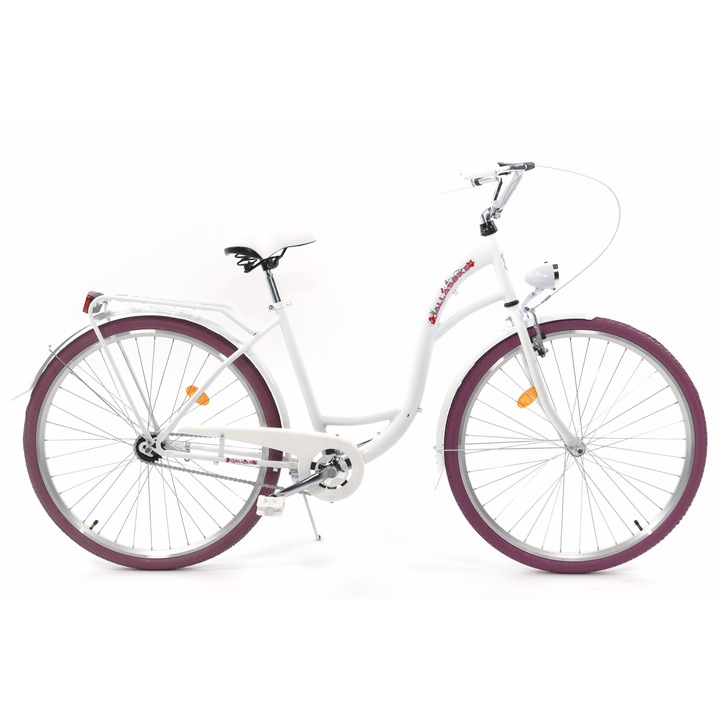 Велосипед Dallas™ City, 1 скоростен, Kолела 28", Бял/Лилаво, 155-185 cm височина
