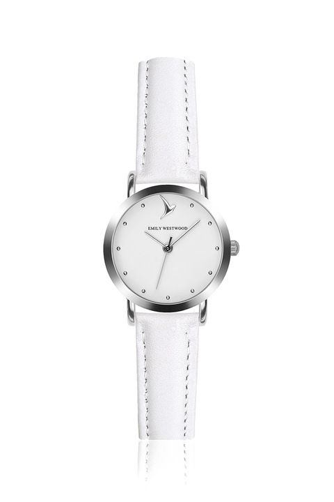 Emily Westwood, Малък кварцов часовник с кожена каишка, Бял, сребрист