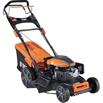 Masina de tuns gazon/iarba autopropulsata pe benzina O-Mac MG 650E, putere 4.8 CP, 4 timpi, 56 cm latime taiere, 25-80 mm inaltime taiere, 65 L sac colector, functie mulcire