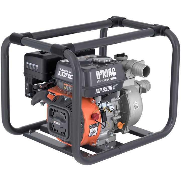 Motopompa O-Mac MP 6500, 6.5 CP, 196 CC, 4 timpi, 2" diametru aspiratie/refulare, 6 m adancime absorbtie, 30 m inaltime refulare, 3.6 l benzina
