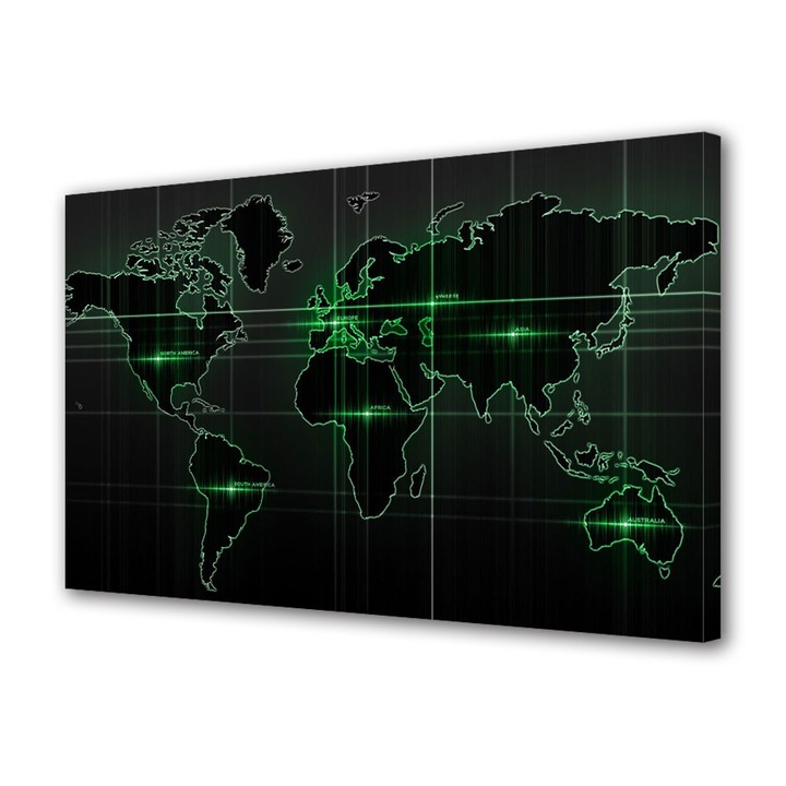 Tablou Canvas Harta lumii Verde, 20 x 30 cm