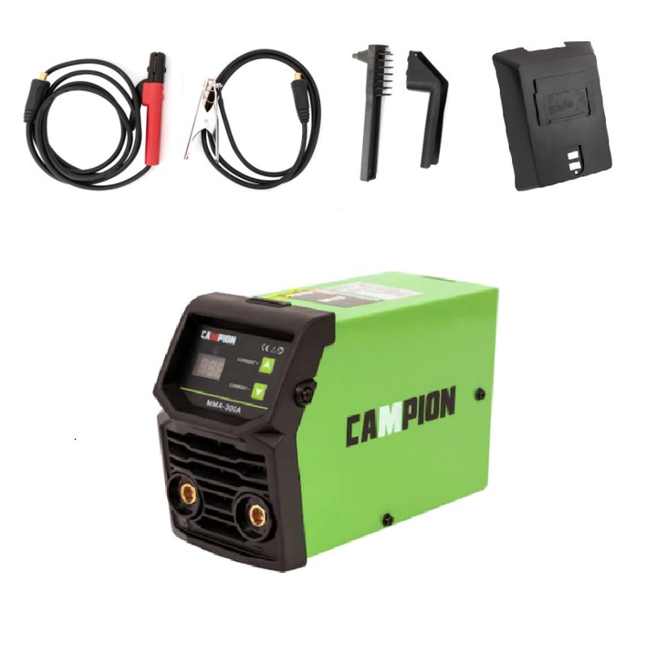 Campion Mini Professzionális hegesztőgép, 10-300 A, Hővédelem, Egyfázisú, Teljes tartozék, Elektródák 1,6-5 mm, 220V, Zöld