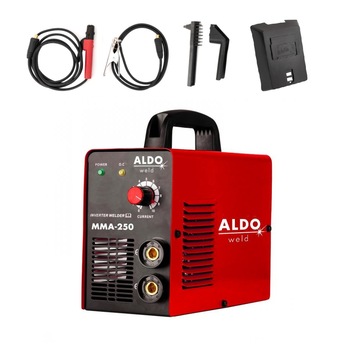 Aparat de sudura Profesional Aldo 250 , 10-250 A, Protectie termica, Monofazat, Complet accesorizat, Electrozi 1.6 - 4 mm, 220V Aparat de sudura Profesional Aldo 250 , 10-250 A, Protectie termica, Monofazat, Complet accesorizat, Electrozi 1.6 - 4 mm, 220V
