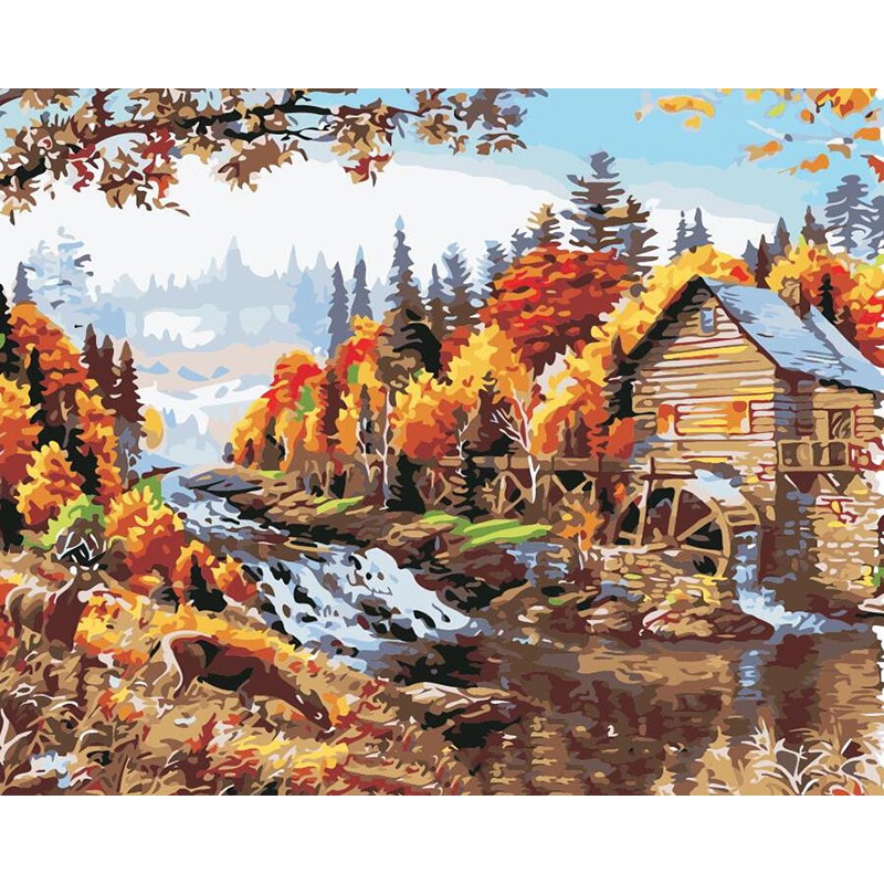 Set pictura pe numere Peisaj de munte toamna,40*50cm