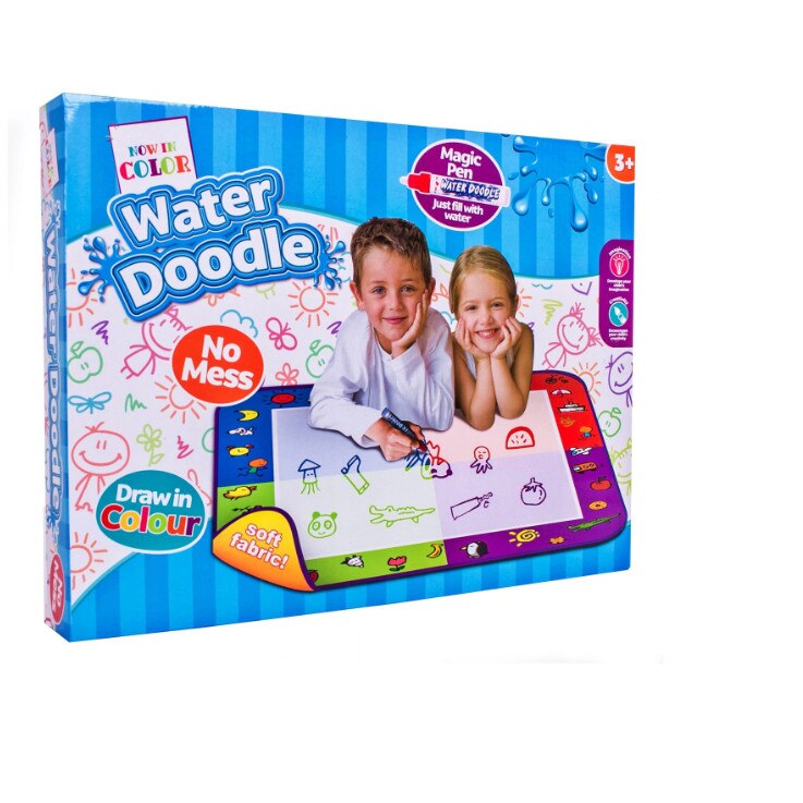 Covoras educativ pentru desen cu apa idealSTORE WATER DOODLE, Dimensiuni 70 x 70 cm, 4 Culori, rosu, albastru, verde, violet, Dezvolta coordonarea copilului