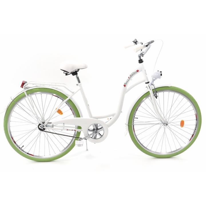 Велосипед Dallas™ City, 1 скоростен, Kолела 28", Бял/Зелено, 155-185 cm височина